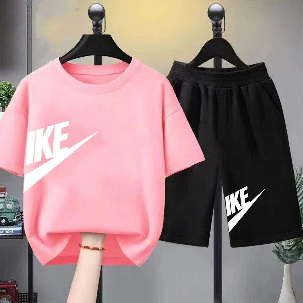Summer Brand black T-shirt+Shorts Two-piece set Kids Clothing Fashion Letter Boy Girl3-12Yrs Sports Short-sleeved Casual Set