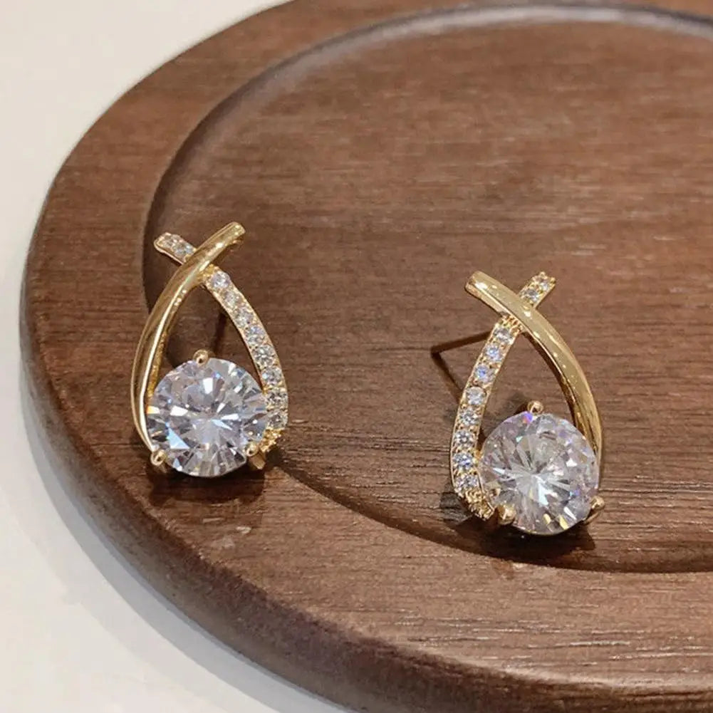 Vintage Cross Stud Earrings For Women Girls Korean Style Elegant Crystal Jewelry Ear Rings Fishtail Lady Earrings Gift