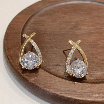Vintage Cross Stud Earrings For Women Girls Korean Style Elegant Crystal Jewelry Ear Rings Fishtail Lady Earrings Gift