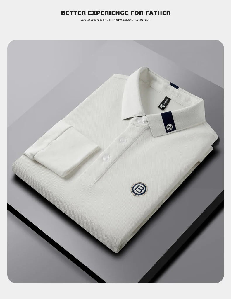 High end letter embroidery brand men's long sleeved polo shirt 2024 Spring and Autumn new comfortable 100% cotton casual T-shirt