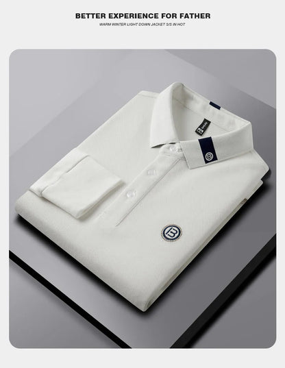 High end letter embroidery brand men's long sleeved polo shirt 2024 Spring and Autumn new comfortable 100% cotton casual T-shirt