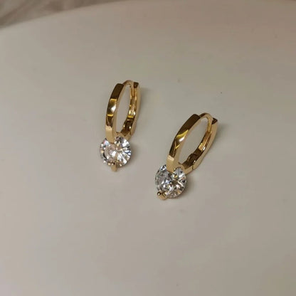 2024 New Fashion Gold Color Round Zircon Simple Drop Dangle Earrings for Women Charm Korean Hoop Jewelry Wedding Birthday Gift