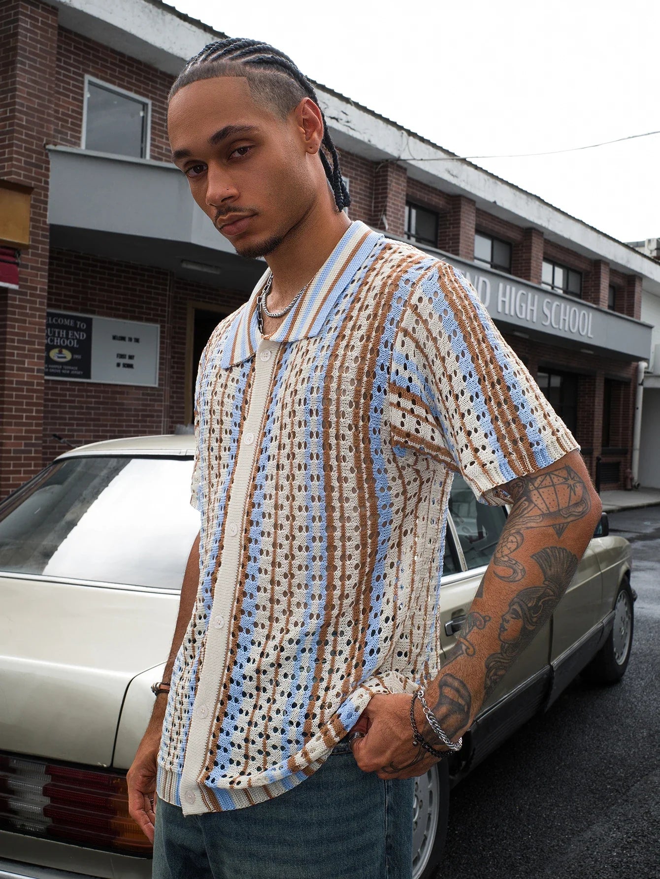 Men's Short Sleeve Summer Fashion Retro Knit Lapel Top Solid Color Soft Breathable Light Polo Knitwear Men US Size