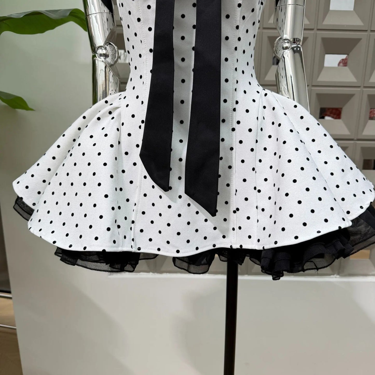 Women Strapless Backless Polka Dot Bow A Line Dress Party Birthday Evening Ball Gowns Nightclub Show Wear Fashion Vestido
