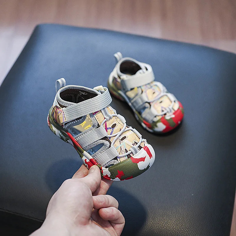 Summer Baby Sandals Boys Breathable Camouflage Sandals Girls Cool Hollow Shoes For Summer Kids Beach Sandals