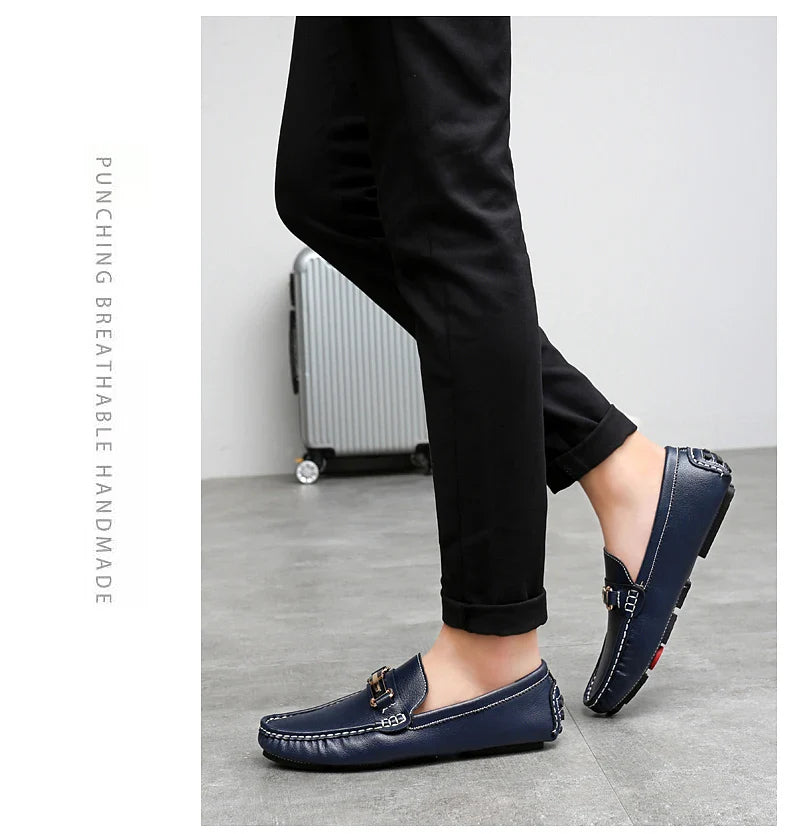 2025 New Handmade Soft Soled Beanie Shoes Men's Korean Style Casual Leather Shoes Social Spirit Boy Brand Lazy Shoes Loafers