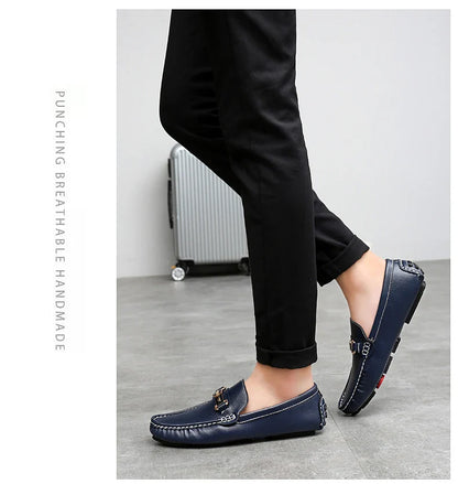 2025 New Handmade Soft Soled Beanie Shoes Men's Korean Style Casual Leather Shoes Social Spirit Boy Brand Lazy Shoes Loafers