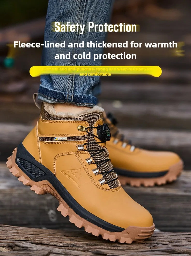 Brown Waterproof Safety Boots Men Indestructible Steel Toe Work Boots Anti-smash Stab-resistant High-top Knob Adjustable