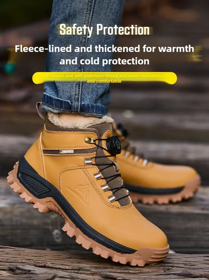 Brown Waterproof Safety Boots Men Indestructible Steel Toe Work Boots Anti-smash Stab-resistant High-top Knob Adjustable