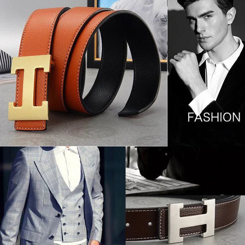 2026 New Casual Men's Belt High Quality Designer Genuine Second Cow Leather Belts Strap Male Metal Smooth Buckle Fashion