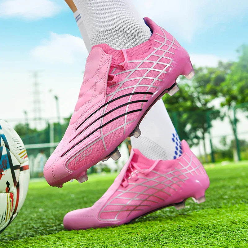 Pink-f50 Professional Mens Football Boots Boys Training Studded Fast Soccer Cleats Outdoor Non Slip Football Shoes Man 35-45
