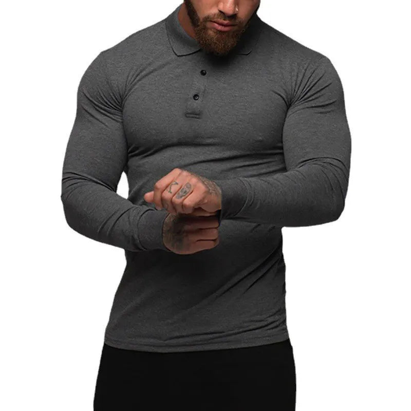 New Fashion Autumn Sports Polo Shirt Mens Stretch Cotton Gym Clothing Spring Casual Long Sleeve Polos Male Breathable T Shirt