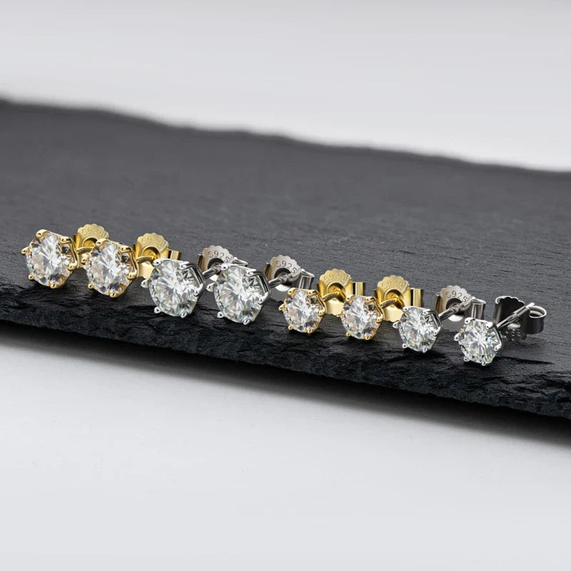 Real 0.5ct/1ct/2ct D Color Moissanite 925 Sterling Silver Gold Plated Stud Earrings For Women Wedding Fine Jewelry Gift