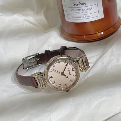 Simple Women's Watches Small Round Ladies Bracelet Watch PU Leather Thin Retro Quartz Wristwatch for Women Girls Gifts
