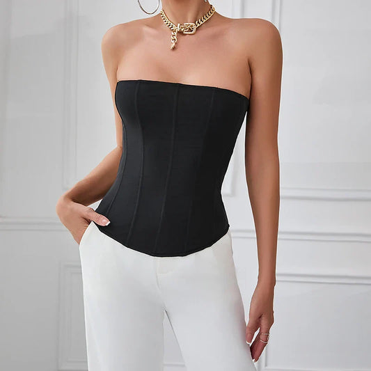 Sexy Corset Top Solid Color Sleeveless S-neck Backless Bandage Women Push Up Body Shaper Mujer Corset Bustier Lingerie