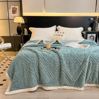 New Carved Velvet Warm Autumn Winter Blanket for Bed Soft Fluffy Sofa Blankets Warmth Cozy Coral Flannel Sofa Cover Blanket Nap