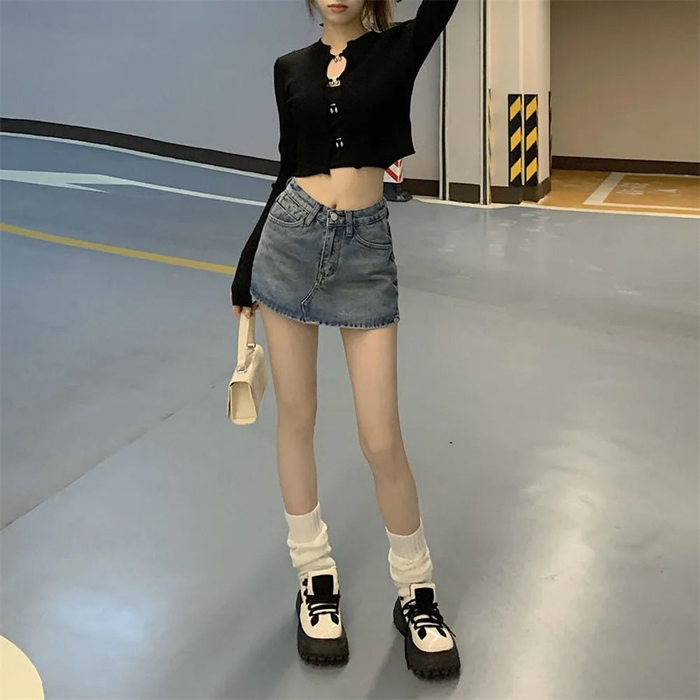 Summer High-Waisted Vintage Women Denim Short Skirt Small New Slim Sexy Korea Fashion Girl Cute Street A-line Mini Jeans Pants