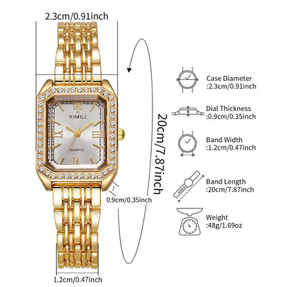 1/2/3/5PCS Fashion Rectangle Women Watches Set Ladies Rhinestone Quartz Watch Bracelet Strap Wristwatch（Without Box）