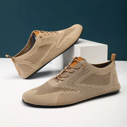 Sapatos Masculinos de Verão em Malha, Sapatilhas Planas para Uso Exterior, Sapatos de Caminhada de Alta Qualidade, Confortáveis, com Cadarço, Respiráveis, Antiderrapantes, Casuais