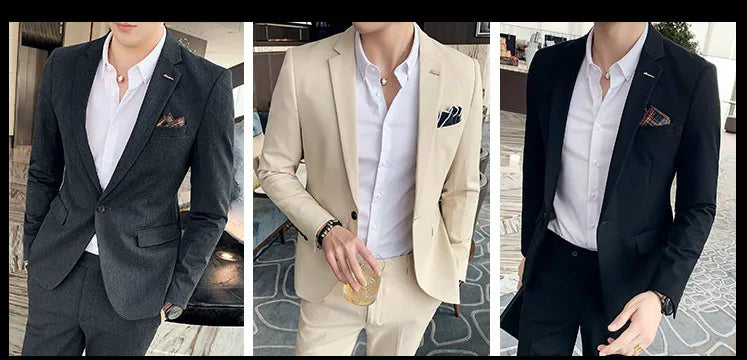 S-7XL Jacket + Pants / Luxurious High -end Brand Solid Color Men's Casual Business Slim Suit Two -piece Suit Groom Wedding Suit