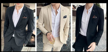 S-7XL Jacket + Pants / Luxurious High -end Brand Solid Color Men's Casual Business Slim Suit Two -piece Suit Groom Wedding Suit