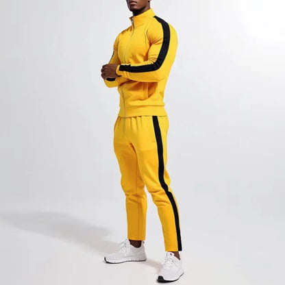 2025 Spring Autumn Men's 2-Piece Set Color Blocking Zipper Stand Collar Casual Sports Jacket Sweatshirt Trousers Suit