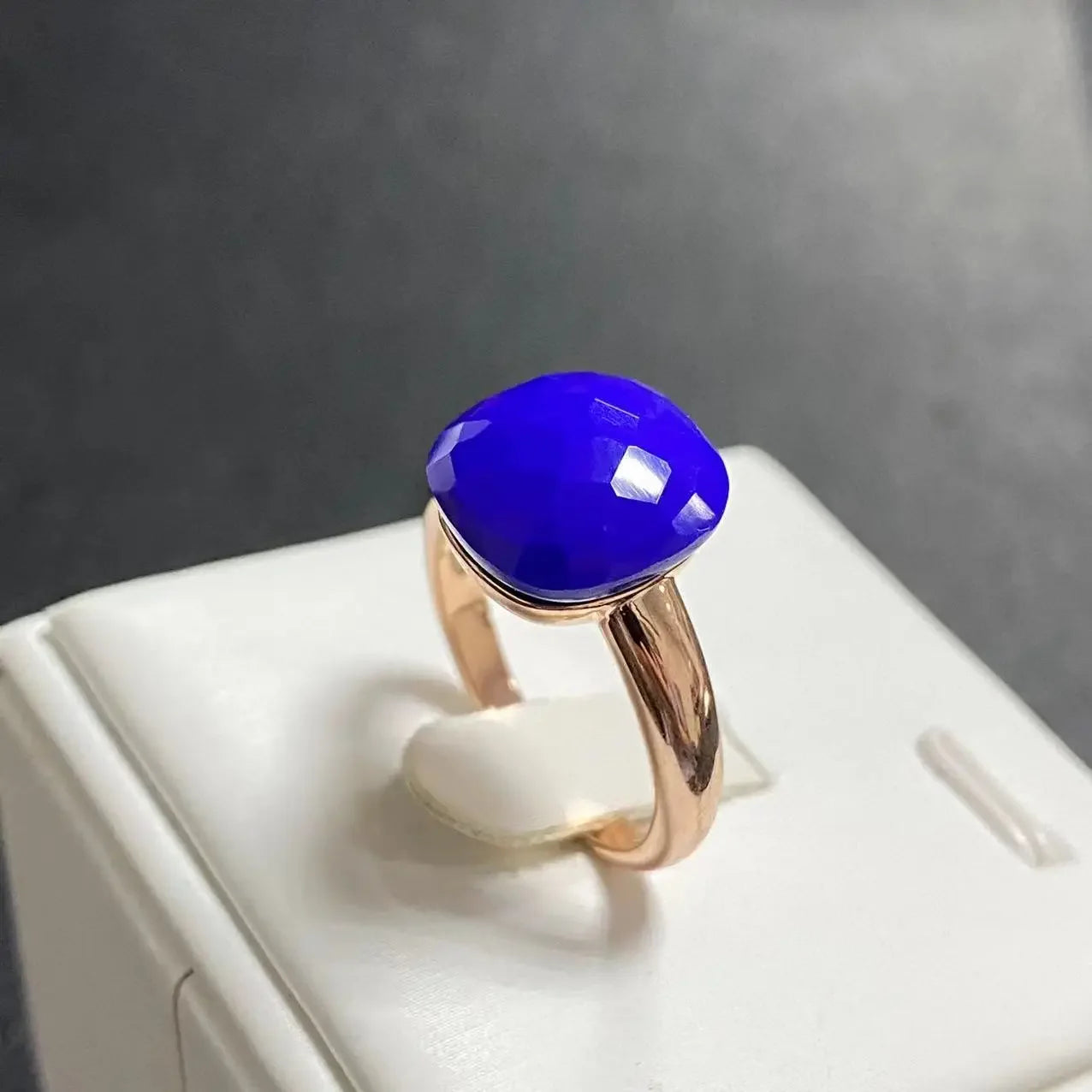 Trendy 12.6mm Flat Rose Gold Ring 35 Candy Colors Green Amethyst Turquoise Crystal Jewelry Gift for Women