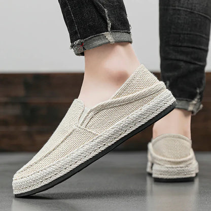 Summer Casual Loafers Men Breathable Slip On Urban Shoes Men Classic Linen Canvas Sneakers Male Light Flats Lazy Shoes Cheap