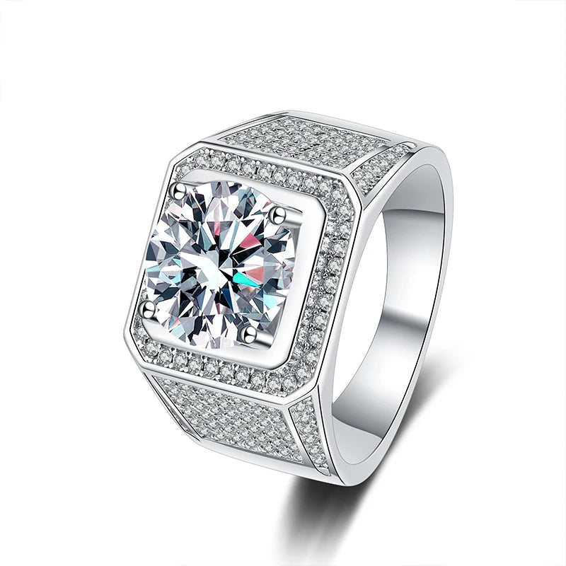 D Color 10 Carat Moissanite Ring for Men S925 Sterling Silver Plated with White Gold Luxury Man Wedding Ring Fine Jewelry
