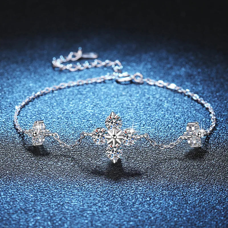 Clover GRA Certified 1.2cttw Moissanite Diamond Link Bracelet for Women 925 Silver Plated 18k Gold Hand Chain Bracelets