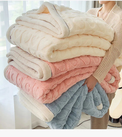 Solid Color Taffeta Velvet Carved Blanket Thick Double-Sided Plush Multifunctional Blanket Office Nap Quilt for All Seasons