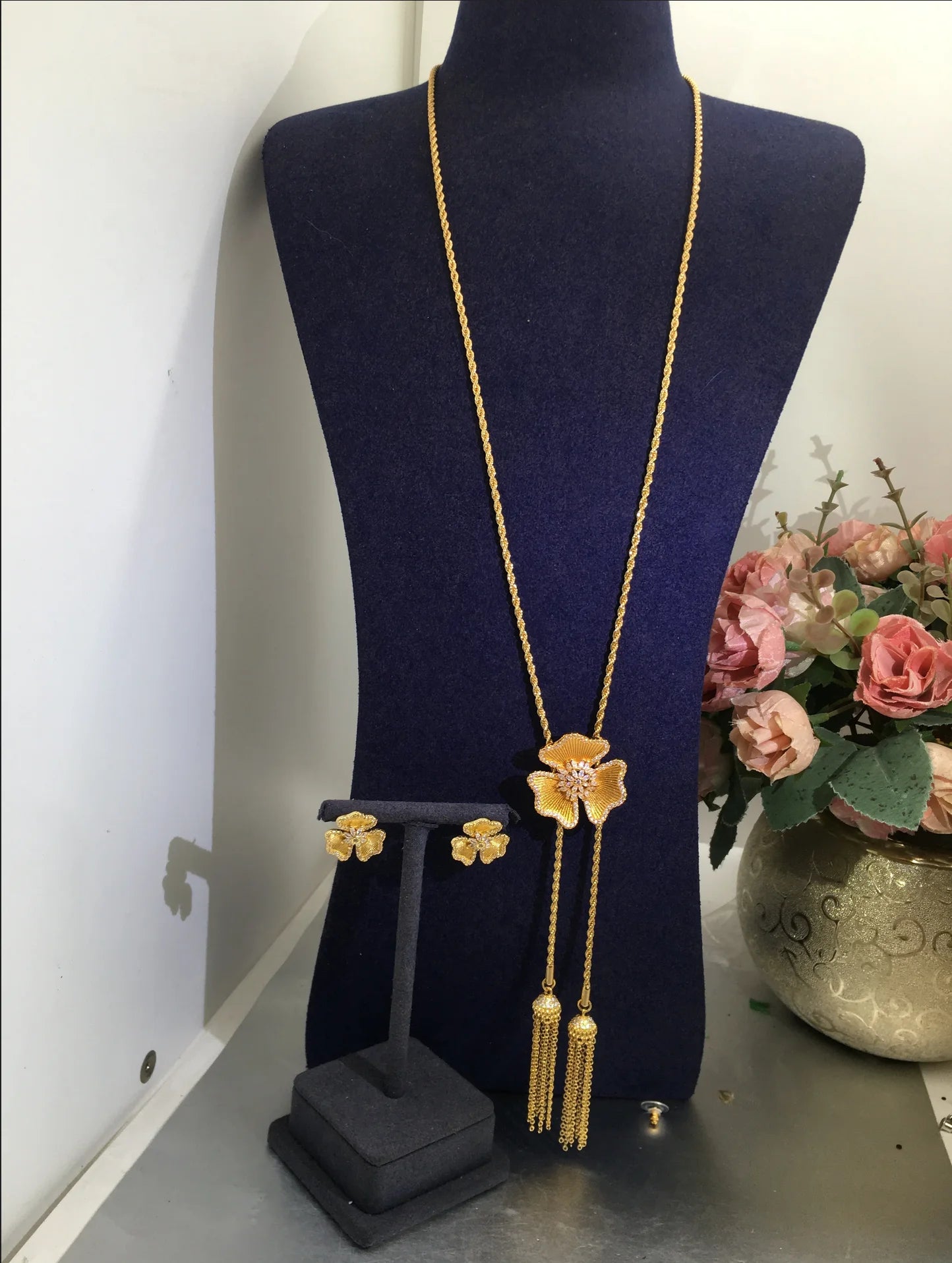 Trendy Fashion2PCS Luxo Flor Indiano Conjuntos de Joias Para Mulheres Festa de Casamento Indiana Dubai Conjunto de joias de Noiva