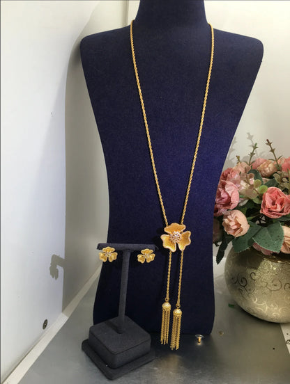 Trendy Fashion2PCS Luxo Flor Indiano Conjuntos de Joias Para Mulheres Festa de Casamento Indiana Dubai Conjunto de joias de Noiva