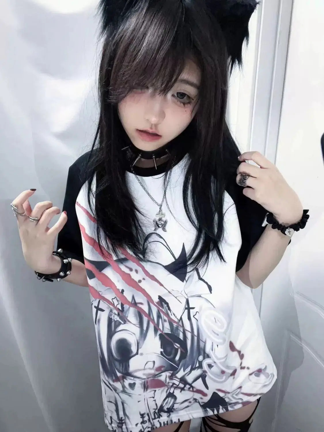 Girls Short Tops Y2k Japanese Harajuku T Shirt Subculture Loose Print Women Popular Basics Pulovers Black Half Sleeve Tees