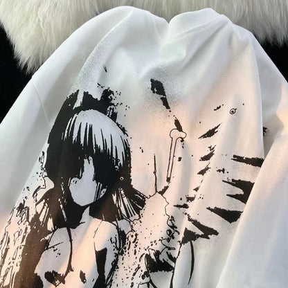 Retro Angel Print Short-sleeved Women T-shirt Summer  Harajuku Casual   Loose Cotton Oversize Women's T-shirts Female Clothing