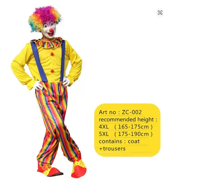 2025 New adult Circus Clown Cosplay Costumes Stage Performance Halloween Clown Role Play  Supply for Birthday Carnival