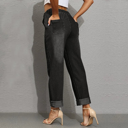 Ladies Drawstring Denim Pants Daily Casual Joggers Jeans