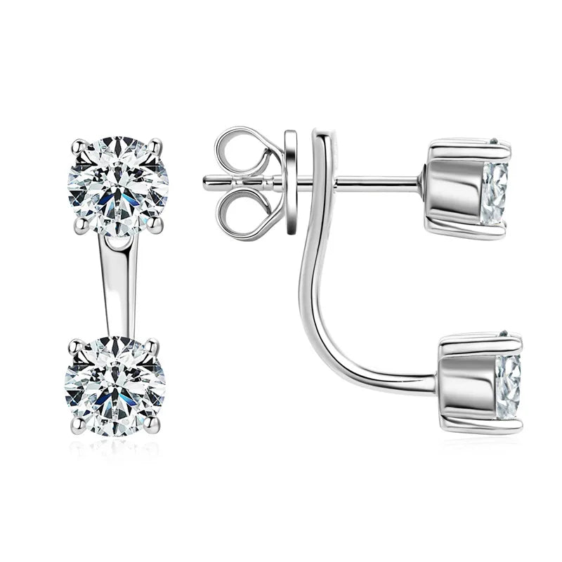 2 in 1 0.5CT Round Brilliant Cut D Color Moissanite Stud Earrings for Women S925 Silver GRA Certified Pierced Earring Gift