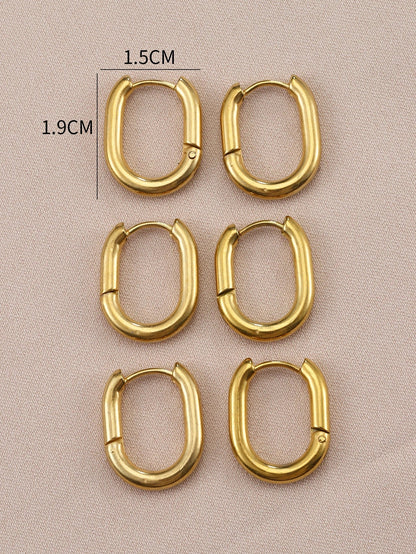 10pcs Stainless Steel Thick Wire Hoop Earrings Punk Hiphop Huggie Piercing
