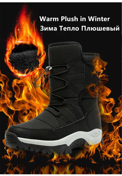 New Warm Men Plush Snow Boots High Top Winter Men's Boots Waterproof Winter Motorcycle Boots Outdoor Anti-Slip Men Hiking Boots