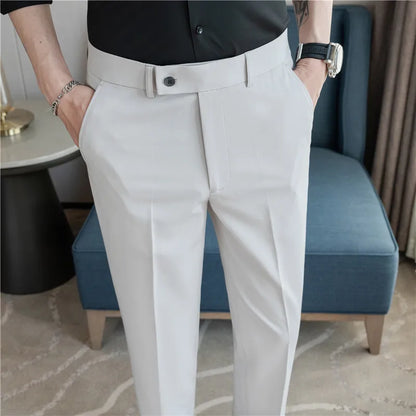 Stretch Solid Color Men's Trousers, Suitable for Business Casual, Parties, Formal Events, and Ankle-length Slim Pants.28-40