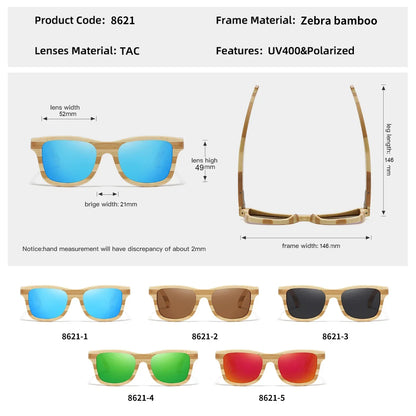 Natural Zebra bamboo adult sunglasses Manual polarized glasses Mirror coated lens Glasses Gift box 8621C