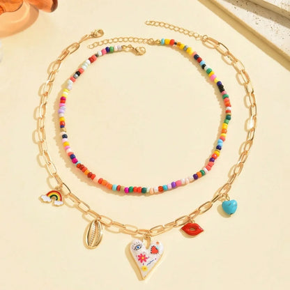Bohemian Multilayer Handmade Beads Chain Fashion Necklaces Tassels Colorful Love Oil Drop Pendant Pendant Jewelry For Women Acce