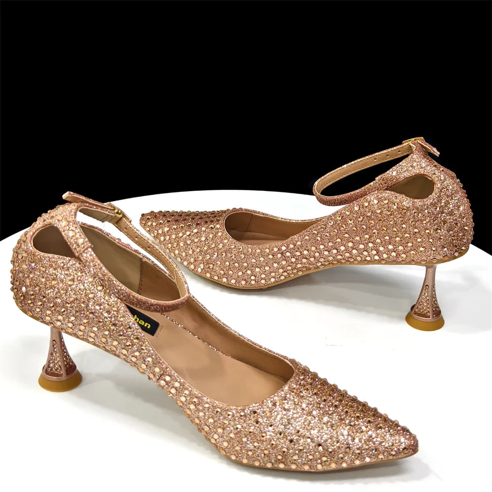 Women's Heels & Bag Set – Rhinestone-Embellished Designer Shoes Perfect for Weddings & Special Occasions
