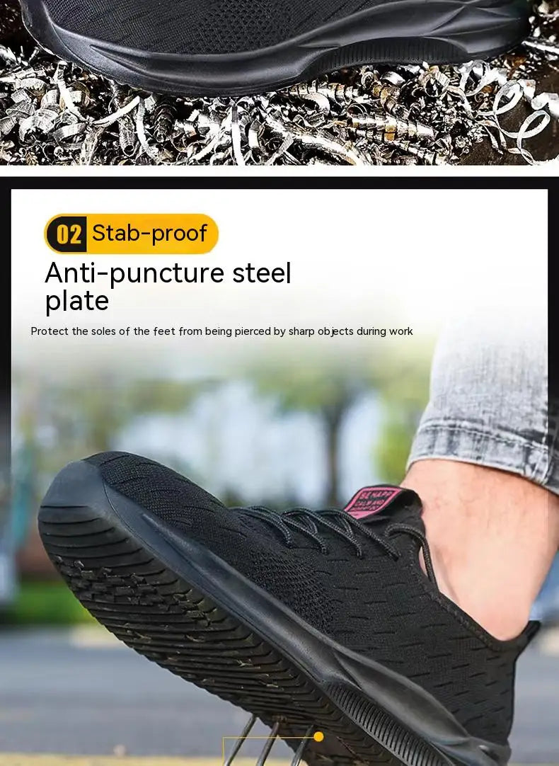 Mens Safety Shoes Breathable Steel Toe Cap Boots Anti-smashing Anti-smash Safety Work Shoes Lightweight Men Women Work Sneaker