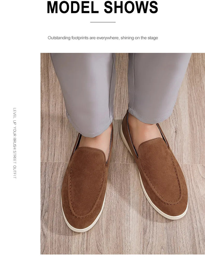 Men's Suede Leather Comfort Loafers, Flat Casual Slip-on Shoes, Fashion Suede Flats, Classic Round Toe Soft Leather Loafers 2026