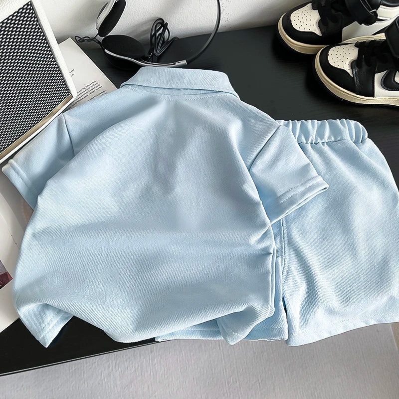 New Summer Fashion Baby Clothes Set Children Boys Solid Color Polo T-Shirt Shorts 2Pcs/Sets Kids Clothing Infant Outfits 1-5year