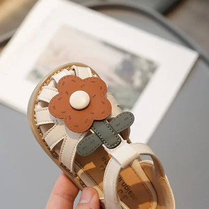 Children's Shoes Girls Sandals Beauty Large Flower Summer New Closed Toe Fashion Soft Bottom Kids Baby Girl Beach Shoes I04254