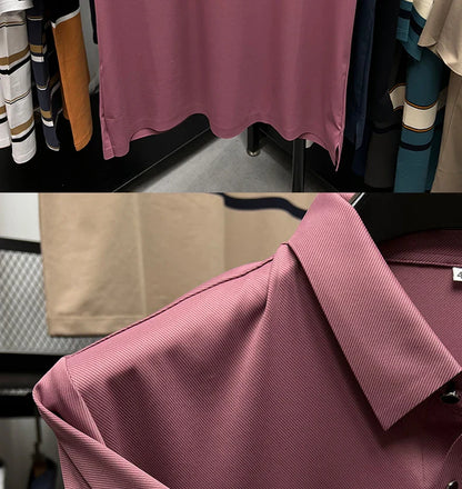 High-End Summer Business Solid Color High Quality Men Short Sleeve Polo Shirt Lapel Collar Fashion Casual Trace Printing M-4XL