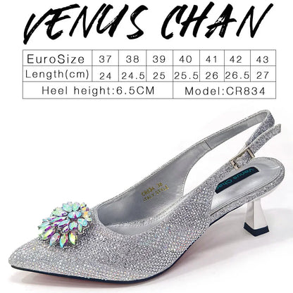 Italian Design Rhinestone Luxury Wine Colour Pointed Toe Shoe & Bag Set Women's High Heels for Parties